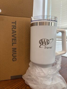 AAA Travel White Stainless Travel Mug with Handle